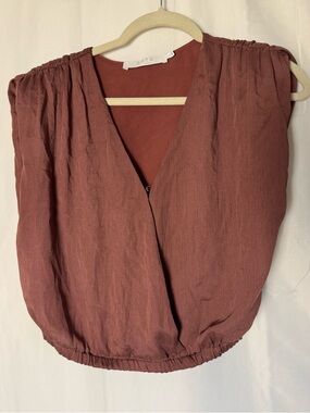 Astr Mauve Wrap-Front Sleeveless Blouse With Small Shoulder Pads and Crop Waist
